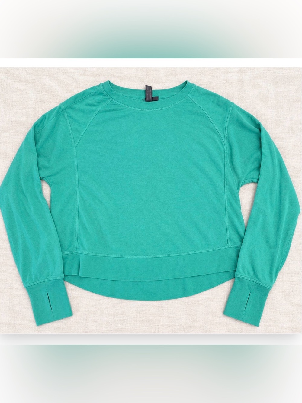Sweaty Betty After Class Crop Sweatshirt M US 8 Aqua Green Thumbholes